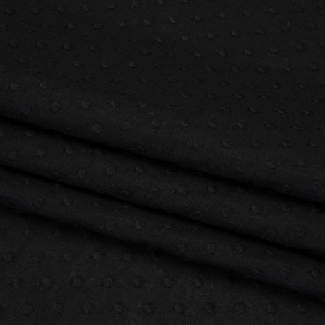 Famous Australian Designer Black Embroidered Polka Dots LightweightLinen and Cotton Woven