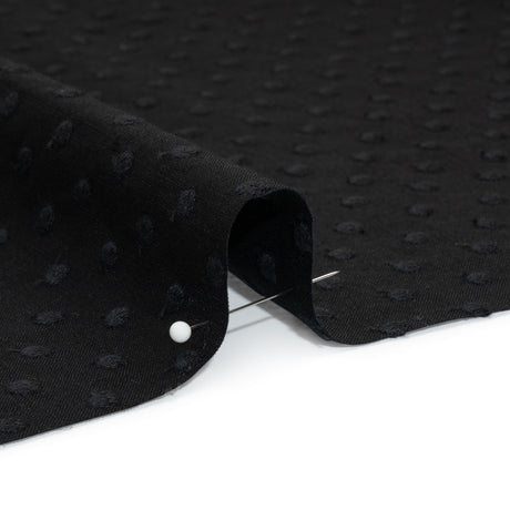 Famous Australian Designer Black Embroidered Polka Dots LightweightLinen and Cotton Woven