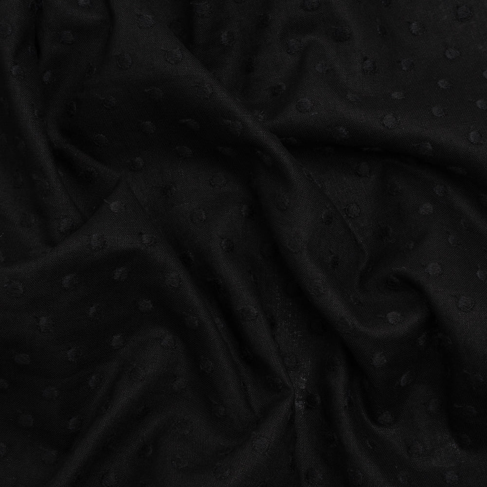 Famous Australian Designer Black Embroidered Polka Dots LightweightLinen and Cotton Woven