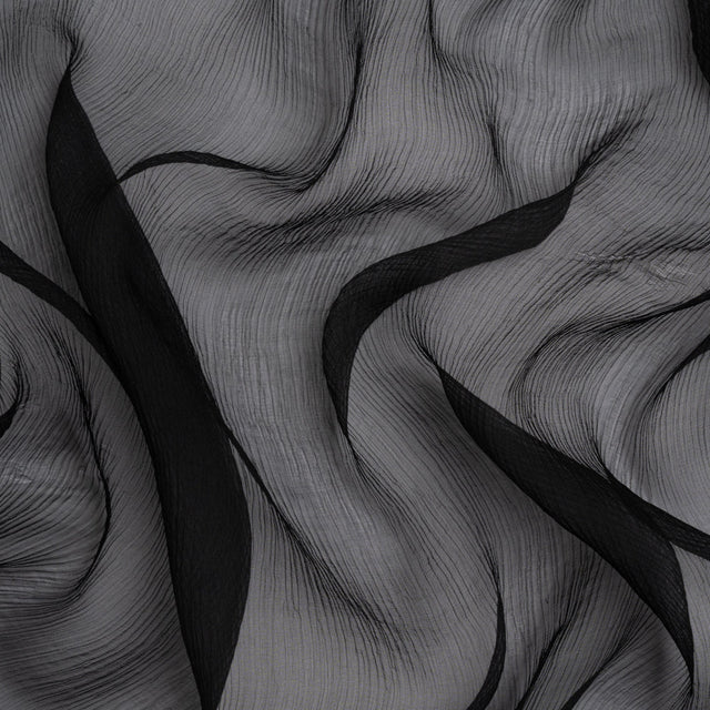 Famous Australian Designer Black Crinkled Silk Chiffon