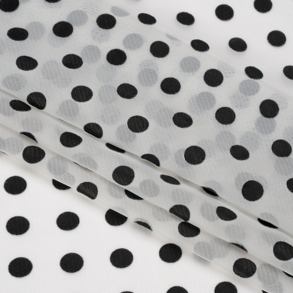 Famous Australian Designer Black and White Burnout Satin Polka Dots Polyester Chiffon