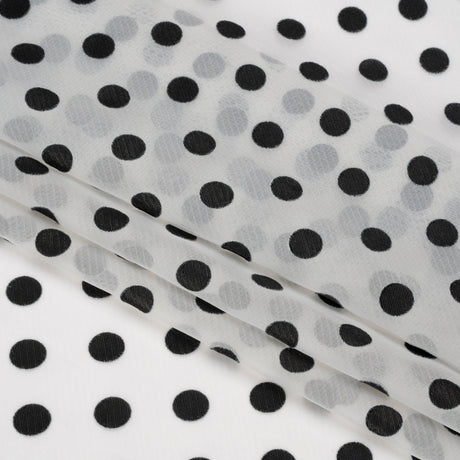Famous Australian Designer Black and White Burnout Satin Polka Dots Polyester Chiffon