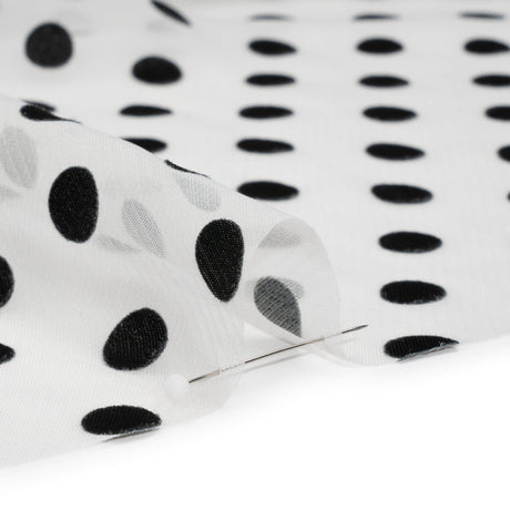 Famous Australian Designer Black and White Burnout Satin Polka Dots Polyester Chiffon
