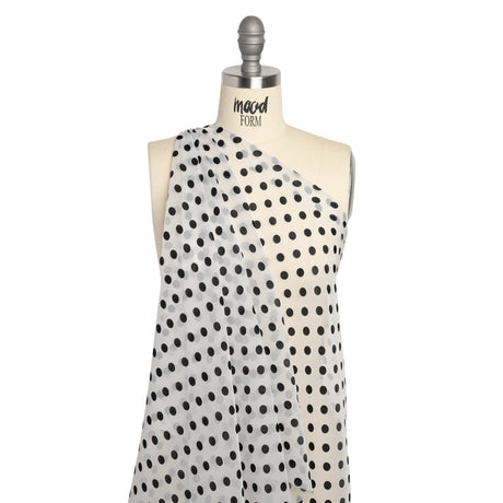 Famous Australian Designer Black and White Burnout Satin Polka Dots Polyester Chiffon