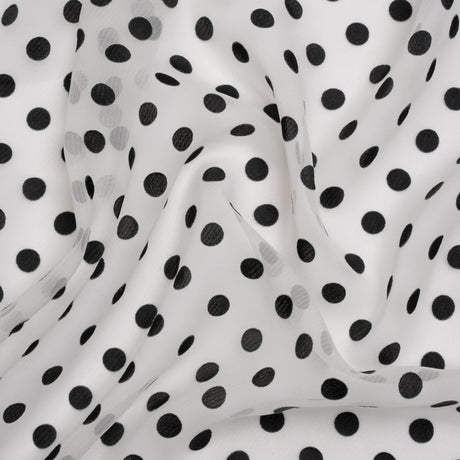Famous Australian Designer Black and White Burnout Satin Polka Dots Polyester Chiffon