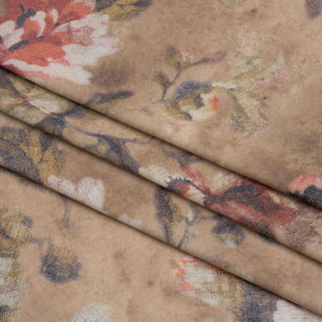 Famous Australian Designer Warm Taupe and Rose Floral Fresco Stretch Polyester Jersey