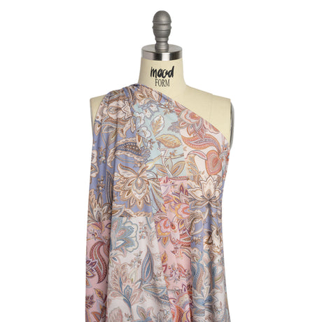 Famous Australian Designer Pink, Periwinkle and Mint Patchwork Paisley Stretch Polyester Jersey