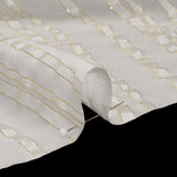 Famous Australian Designer White and Metallic Gold Satin Burnout Stripes Silk Woven