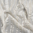 Famous Australian Designer White and Metallic Gold Satin Burnout Stripes Silk Woven