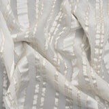 Famous Australian Designer White and Metallic Gold Satin Burnout Stripes Silk Woven