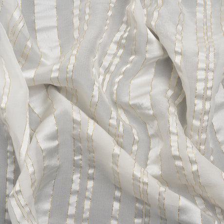 Famous Australian Designer White and Metallic Gold Satin Burnout Stripes Silk Woven
