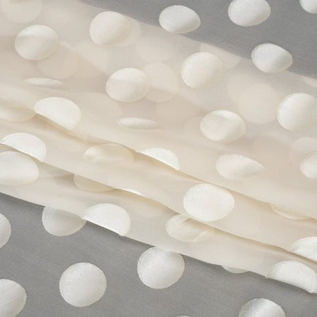 Famous Australian Designer Cream Burnout Satin Polka Dots Silk and Viscose Georgette