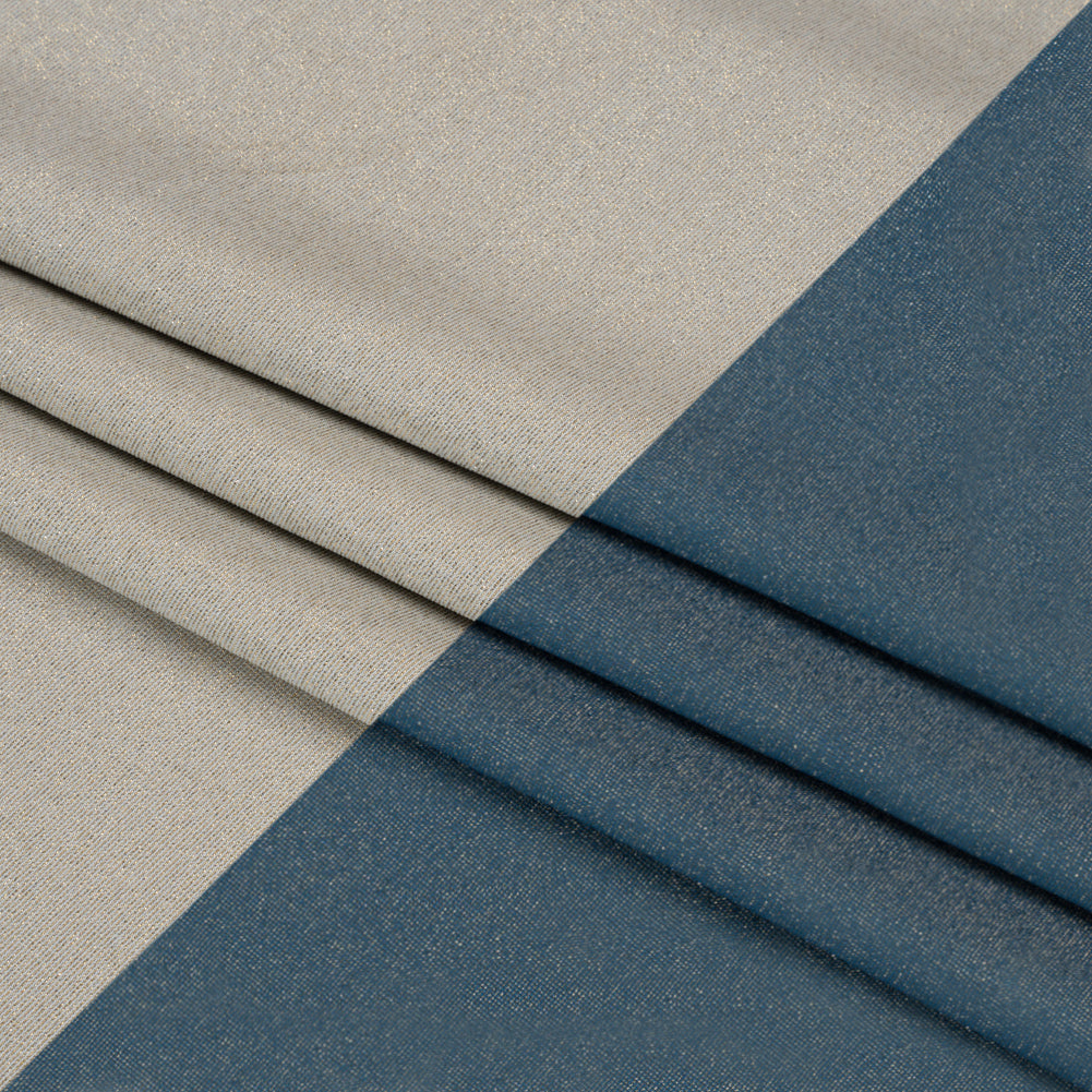Famous Australian Designer Gray, French Blue and Metallic Gold Double Face Stretch Polyester Tricot
