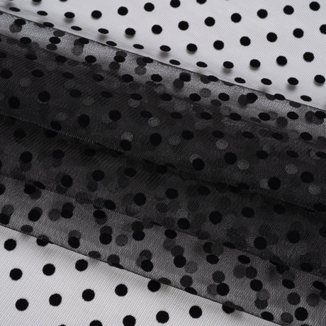 Famous Australian Designer Black Big Flocked Polka Dots Polyester Tulle