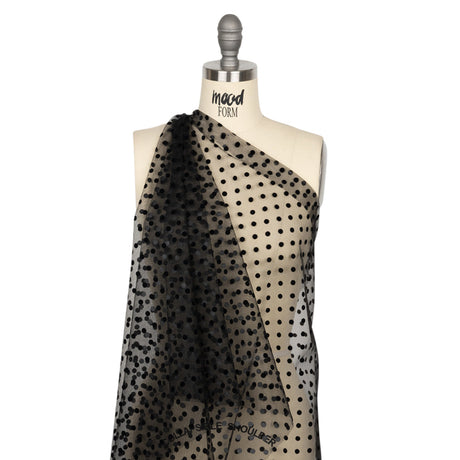 Famous Australian Designer Black Big Flocked Polka Dots Polyester Tulle