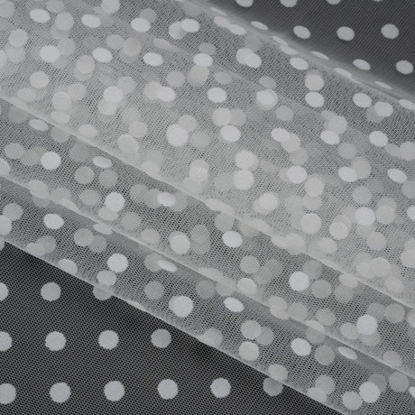 Famous Australian Designer White Big Flocked Polka Dots Polyester Tulle
