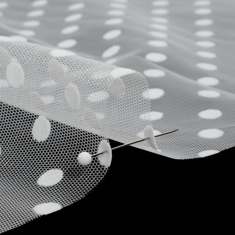 Famous Australian Designer White Big Flocked Polka Dots Polyester Tulle