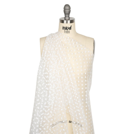 Famous Australian Designer White Big Flocked Polka Dots Polyester Tulle