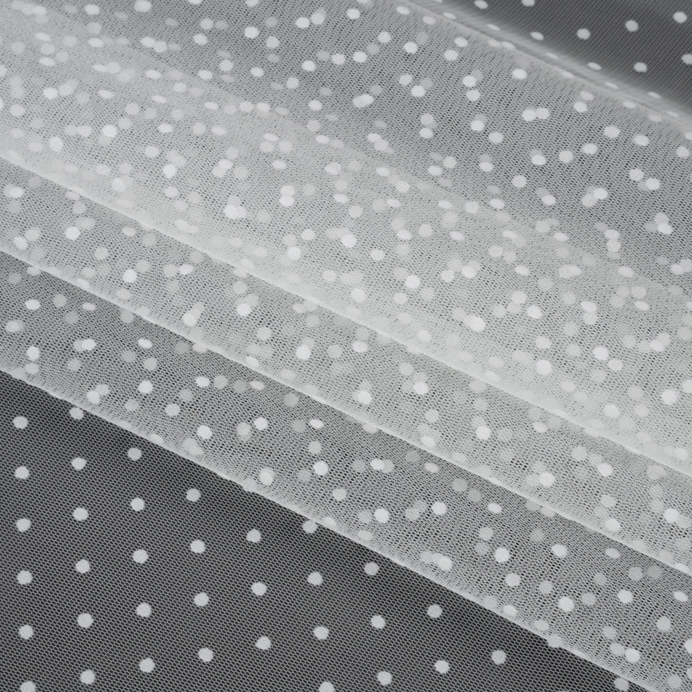 Famous Australian Designer White Little Flocked Polka Dots Polyester Tulle