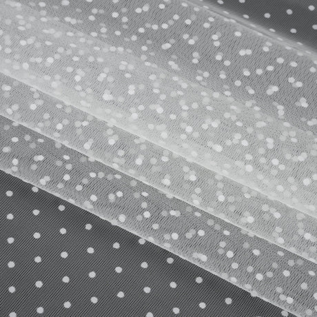 Famous Australian Designer White Little Flocked Polka Dots Polyester Tulle