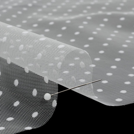Famous Australian Designer White Little Flocked Polka Dots Polyester Tulle