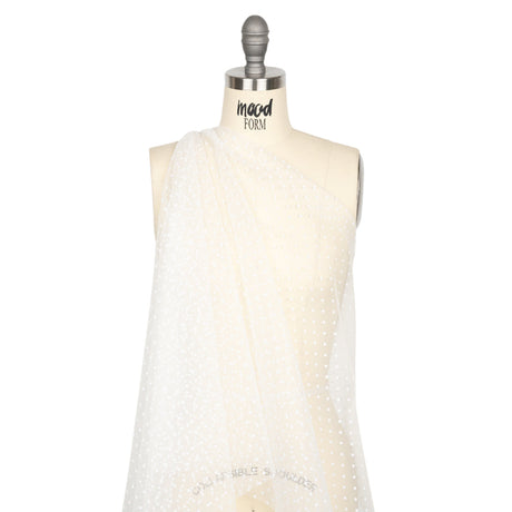Famous Australian Designer White Little Flocked Polka Dots Polyester Tulle