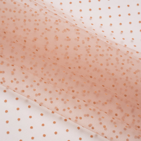 Famous Australian Designer Peach Little Flocked Polka Dots Polyester Tulle