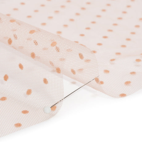 Famous Australian Designer Peach Little Flocked Polka Dots Polyester Tulle