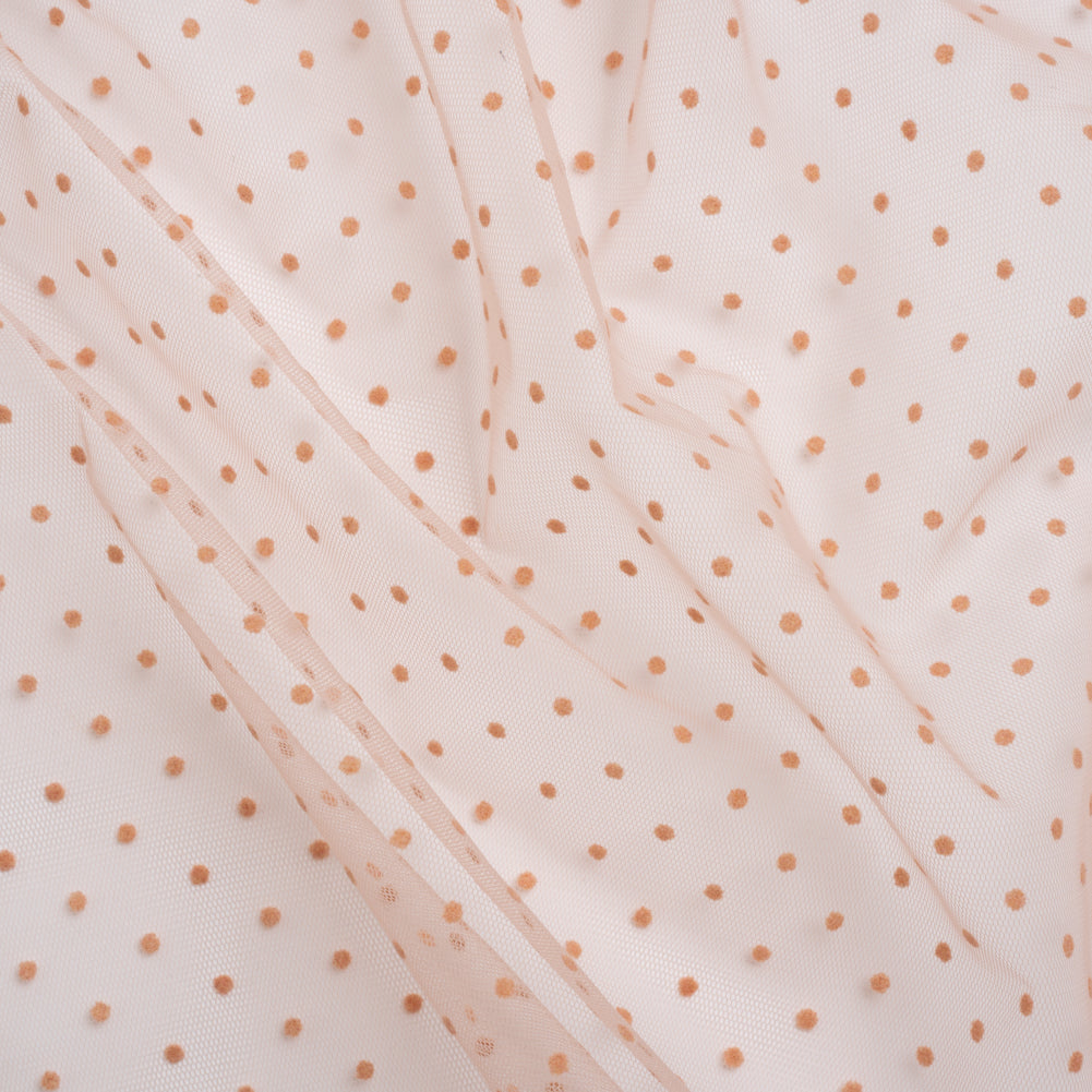 Famous Australian Designer Peach Little Flocked Polka Dots Polyester Tulle