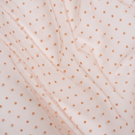 Famous Australian Designer Peach Little Flocked Polka Dots Polyester Tulle
