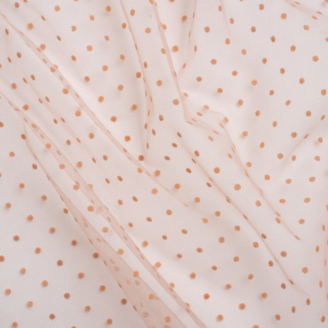Famous Australian Designer Peach Little Flocked Polka Dots Polyester Tulle
