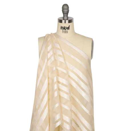 Famous Australian Designer Beige Striped Polyester Burnout Woven