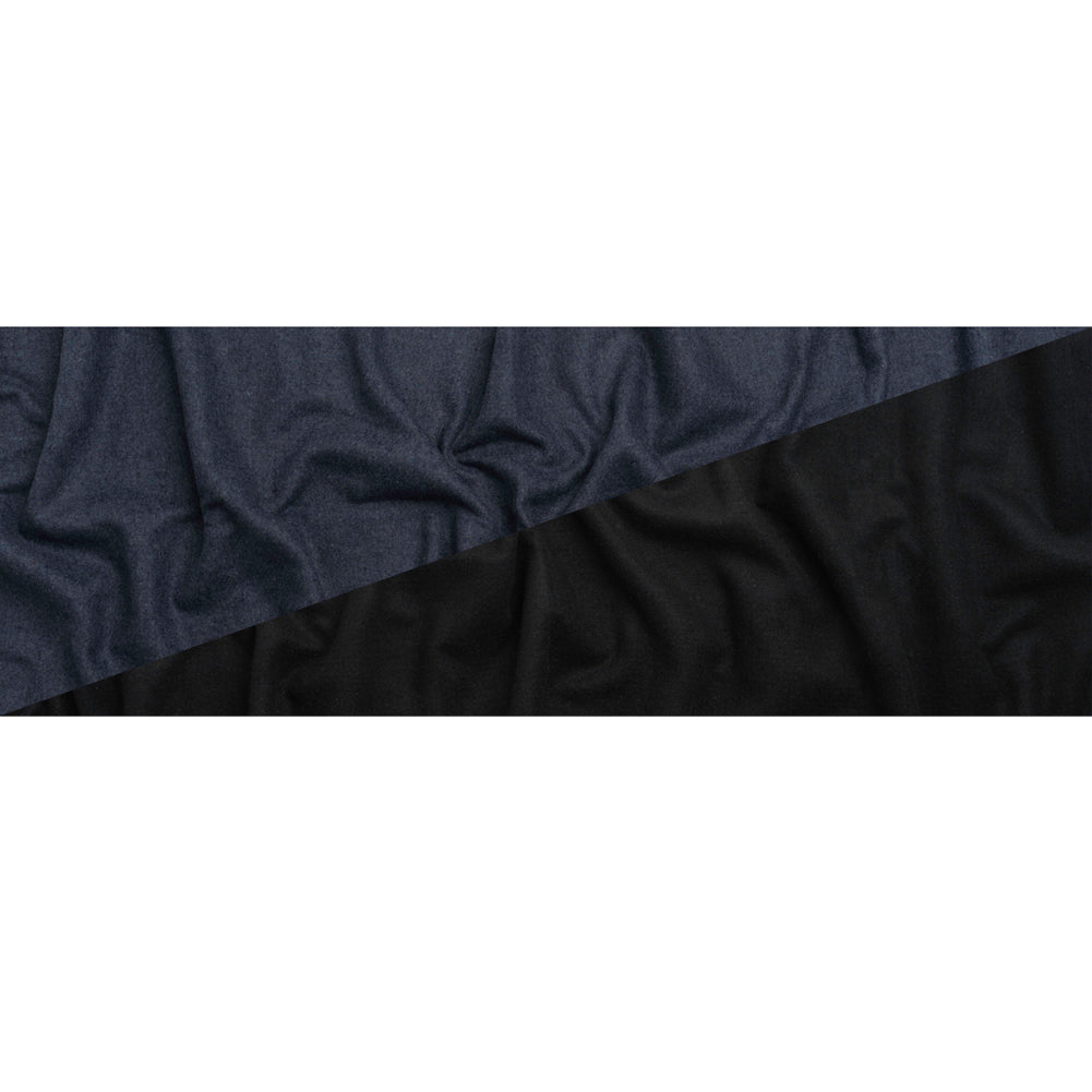 Italian Black and Navy Brushed Wool and Polyester Double Cloth Coating