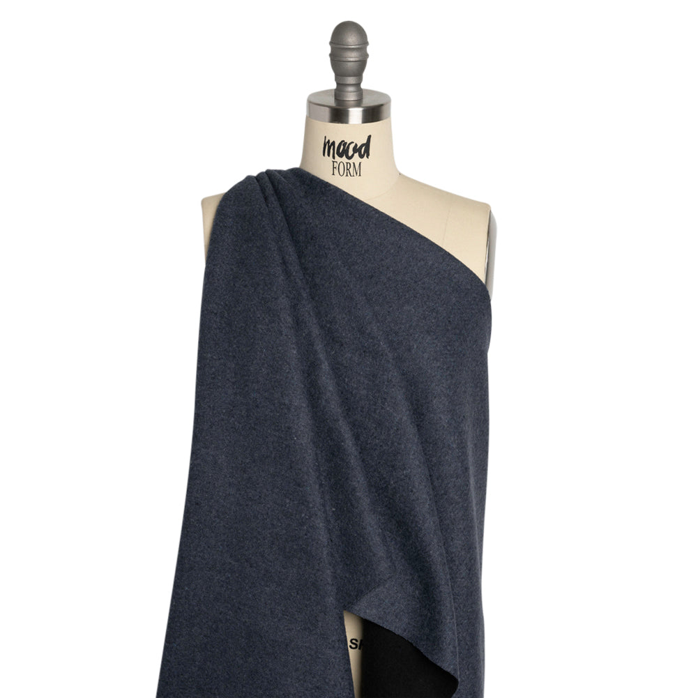 Italian Black and Navy Brushed Wool and Polyester Double Cloth Coating
