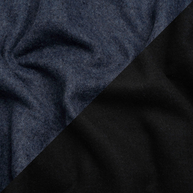Italian Black and Navy Brushed Wool and Polyester Double Cloth Coating