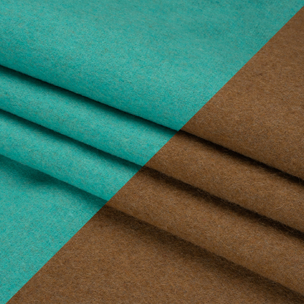 Italian Camel and Aqua Brushed Wool and Polyester Double Cloth Coating