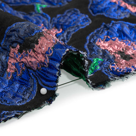 Carolina Herrera Metallic Blue, Green and Black Poppies Polyester and Nylon Brocade