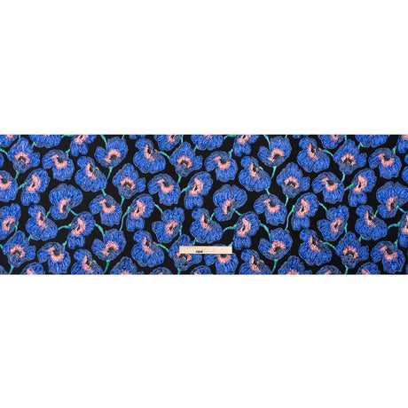 Carolina Herrera Metallic Blue, Green and Black Poppies Polyester and Nylon Brocade