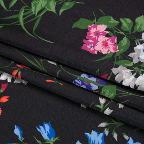 Carolina Herrera Italian Black, Red and Blue Floral Polyester Twill