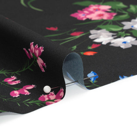 Carolina Herrera Italian Black, Red and Blue Floral Polyester Twill