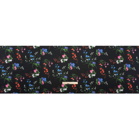 Carolina Herrera Italian Black, Red and Blue Floral Polyester Twill