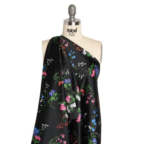 Carolina Herrera Italian Black, Red and Blue Floral Polyester Twill