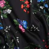 Carolina Herrera Italian Black, Red and Blue Floral Polyester Twill