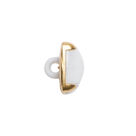 Square Plastic Shank Back Button - White and Metallic Gold Faux Stone - 24L/15mm