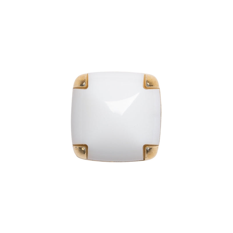 Square Plastic Shank Back Button - White and Metallic Gold Faux Stone - 24L/15mm