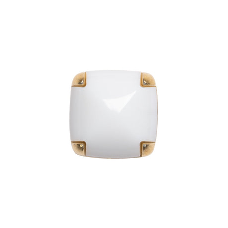 Square Plastic Shank Back Button - White and Metallic Gold Faux Stone - 24L/15mm