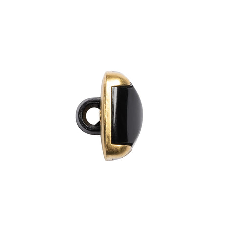 Square Plastic Shank Back Button - Black and Metallic Gold Faux Stone - 24L/15mm
