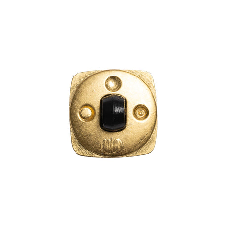Square Plastic Shank Back Button - Black and Metallic Gold Faux Stone - 24L/15mm