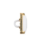 Rectangular Plastic Shank Back Button - White and Metallic Gold Faceted - 30L/19mm