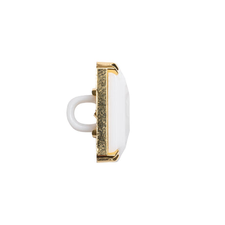 Rectangular Plastic Shank Back Button - White and Metallic Gold Faceted - 30L/19mm